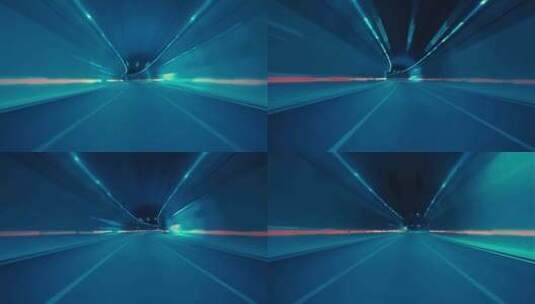 在蓝色隧道行驶的主观镜头高清在线视频素材下载