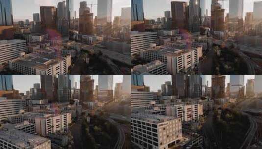 城市航拍加州洛杉矶日出摩天大楼汽车交通高清在线视频素材下载
