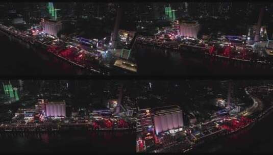 广州琶醍酒吧夜景航拍高清在线视频素材下载