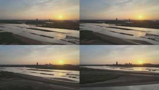 唯美日出日落河道景观（降落视角）高清在线视频素材下载