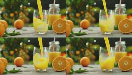 实拍美食餐饮将橙汁倒入玻璃杯的超慢速运动高清在线视频素材下载