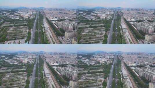 广州广园快速路和广深城际轨道运输高清在线视频素材下载