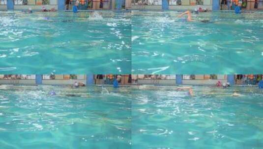 4K升格实拍在游泳馆努力训练自由泳的女孩高清在线视频素材下载