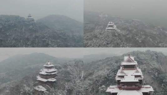 航拍武汉龙泉山雪景楚天室山顶树木高清在线视频素材下载