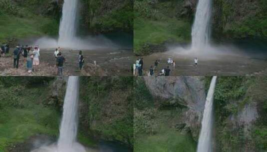 深山瀑布云南屏边滴水瀑布游客高清在线视频素材下载
