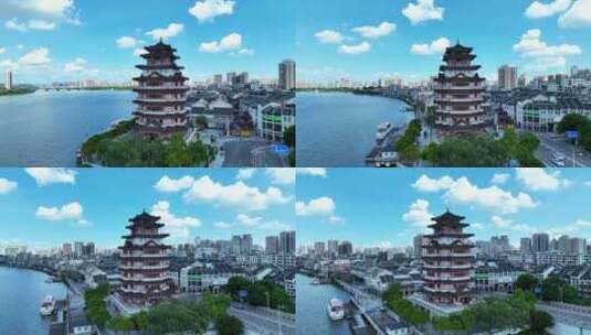 航拍广东惠州旅游地标古建筑合江楼高清在线视频素材下载