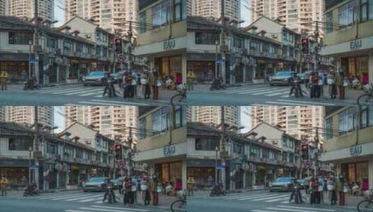 上海永康路十字路口大范围移动日转夜延时高清在线视频素材下载