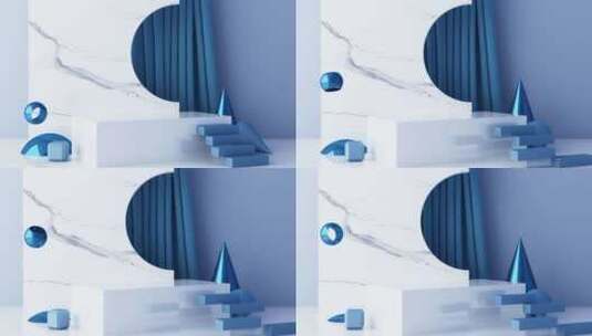 蓝白色抽象带有台阶的几何室内空间高清在线视频素材下载