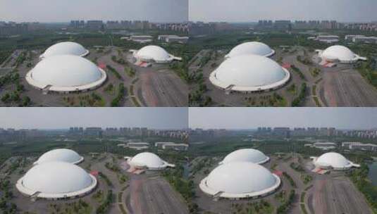 山东淄博市文化中心场馆建筑航拍高清在线视频素材下载