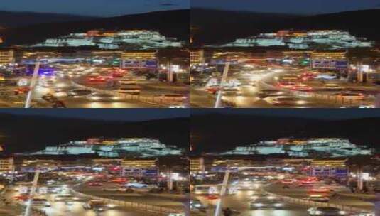 西藏拉萨网红天桥拍摄的布达拉宫夜景延时高清在线视频素材下载