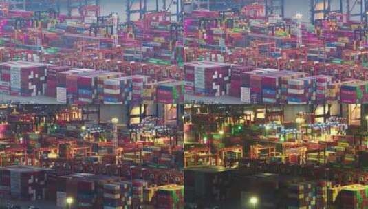 延时深圳盐田港进出口货运集装箱码头夜景高清在线视频素材下载