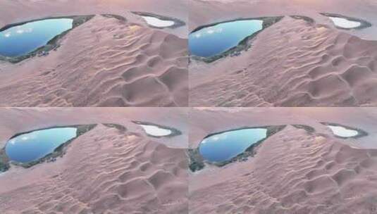 航拍内蒙古阿拉善巴丹吉林沙漠中的湖泊高清在线视频素材下载