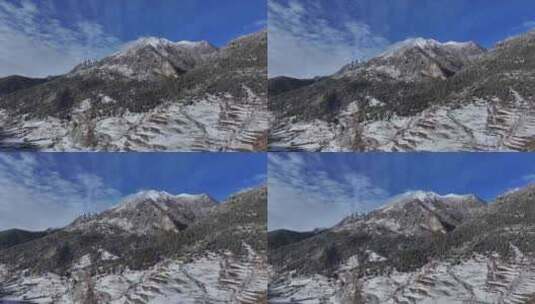 航拍川西贡嘎山乡高山森林雪景风光高清在线视频素材下载