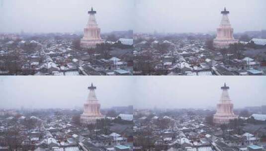 下雪中的北京白塔寺高清在线视频素材下载