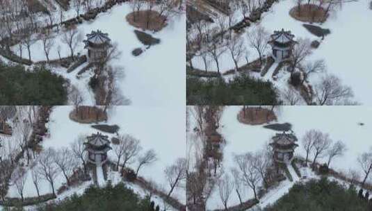 航拍戴河生态园雪景高清在线视频素材下载