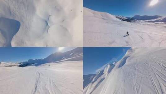穿越机滑雪雪山滑雪场阳光高清在线视频素材下载