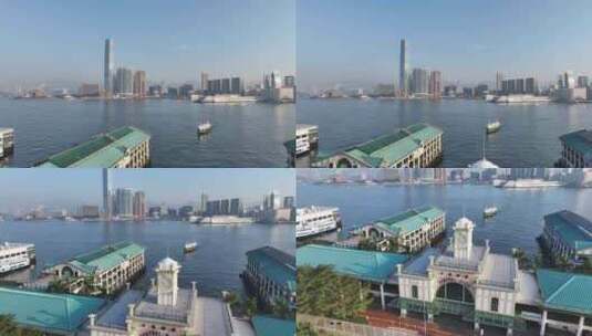 香港维多利亚港游船航拍高清在线视频素材下载