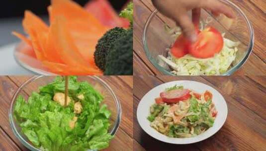 健康营养减肥餐生菜沙拉制作过程高清在线视频素材下载