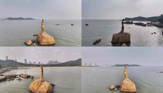珠海渔女雕像环绕航拍高清在线视频素材下载