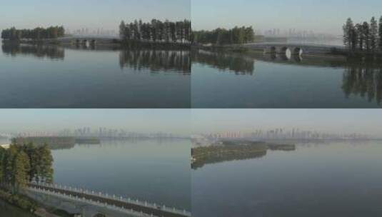 航拍武汉东湖绿道傍晚桥高清在线视频素材下载