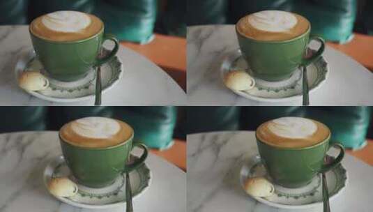 木桌子上的咖啡杯高清在线视频素材下载