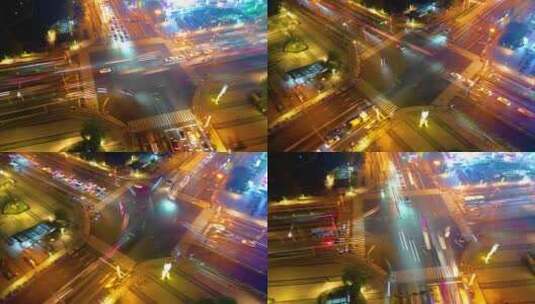 杭州城市十字路口夜景车流延时高清在线视频素材下载