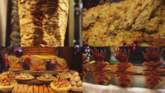 （8镜合集）新疆喀什汗巴扎夜市特色美食高清在线视频素材下载