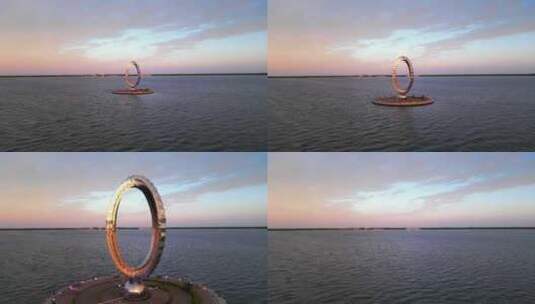 上海市临港新片区滴水湖的水滴雕塑高清在线视频素材下载