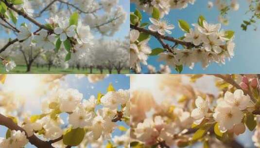 梨花盛开春天蜜蜂花开花花瓣梨花梨花开高清在线视频素材下载