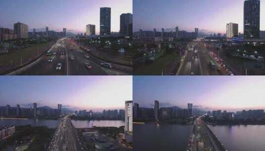 广东珠海城市夜景前山河万丽酒店悟3航拍高清在线视频素材下载