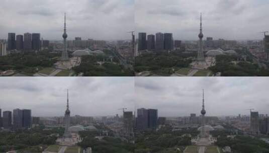 广东佛山电视塔地标建筑航拍高清在线视频素材下载