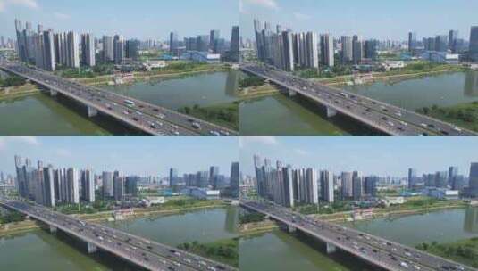 中国长沙市浏阳河大桥航拍高清在线视频素材下载