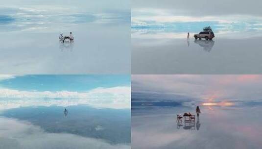 天空之镜蓝天白云倒影情侣旅行玻利维亚盐湖高清在线视频素材下载