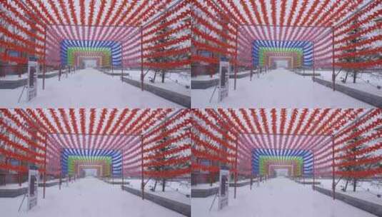 4k大雪中风车走廊高清在线视频素材下载