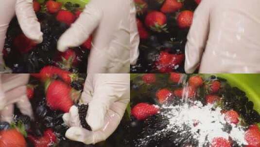 浸泡清洗草莓桑葚高清在线视频素材下载