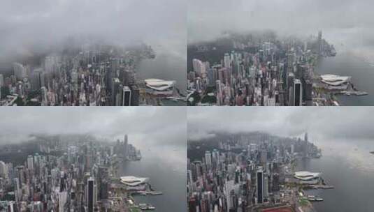 香港维多利亚港飞鹅山日落高空云层航拍高清在线视频素材下载