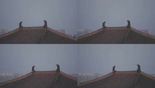 古建筑屋顶及脊兽特写大同华严寺鸱吻高清在线视频素材下载