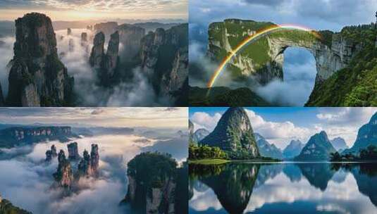 唯美风景张家界自然风光溪流绿植阳光生态高清在线视频素材下载