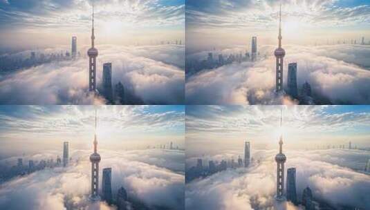 上海陆家嘴高楼云海景观高清在线视频素材下载