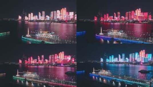 青岛城市夜景青岛灯光秀高清在线视频素材下载
