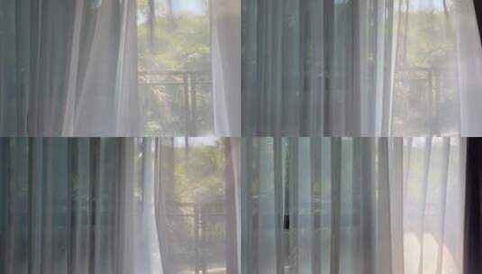 阳光下的窗帘随风飘动1高清在线视频素材下载