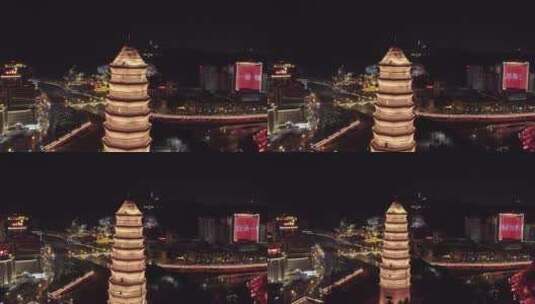 延安宝塔山夜景高清在线视频素材下载