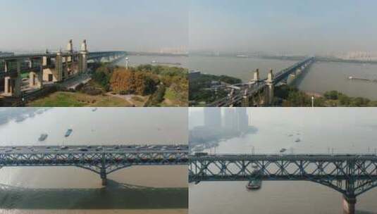 江苏南京长江大桥多镜头4K航拍高清在线视频素材下载