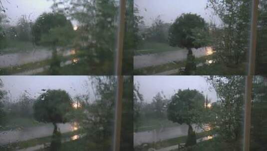 4K窗外狂风暴雨强降水下雨大雨高清在线视频素材下载