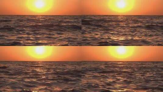 夕阳下的大海海面波浪滚滚高清在线视频素材下载