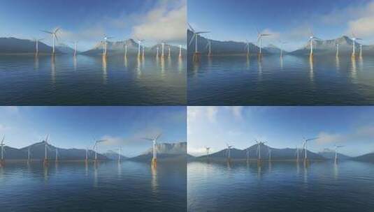 海上大型风力涡轮机发电2高清在线视频素材下载