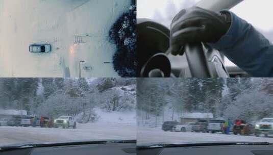 冬季雪地行车开车高清在线视频素材下载