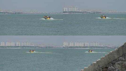 安徽合肥巢湖游客乘坐快艇实拍高清在线视频素材下载
