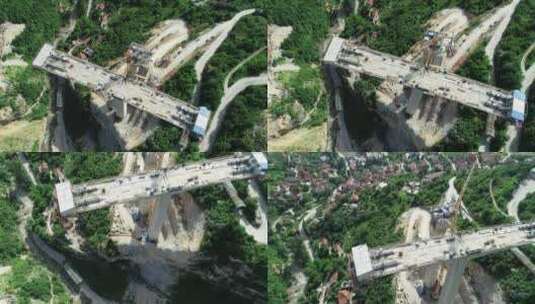 无人机俯瞰建设中的公路桥梁高清在线视频素材下载
