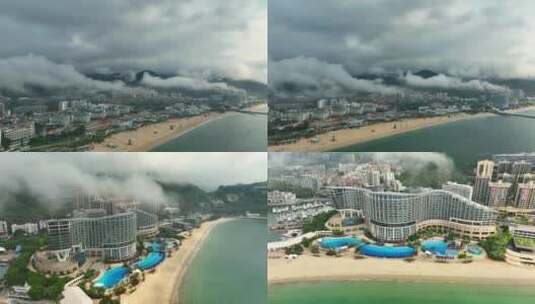 云雾中的深圳大梅沙沙滩京基洲际度假酒店高清在线视频素材下载